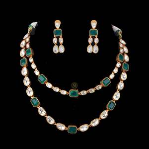 Sunidhi Gold Plated Moissanite Polki Layered Bridal Necklace and Earring Set - Product Image 3