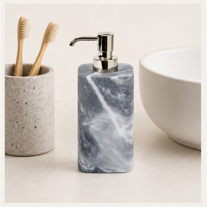 Distributeur de savon en marbre blanc au design classique avec pompe en acier inoxydable, flacon de lavage des mains en pierre naturelle de qualité supérieure pour la salle de bain à domicile - Product Image 6