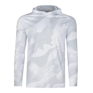<b>Men's</b> <b>White</b> Camouflage Hooded <b>Long</b> <b>Sleeve</b> Shirt Sublimation Print Anti-Uv UPF 50 Outdoor Fishing Wear - Product Image 1