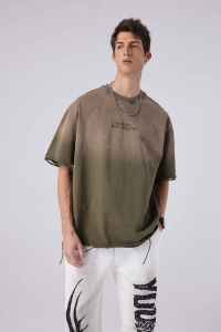 T-shirt décontracté surdimensionné en coton 100% lavé vert de haute qualité, style streetwear, effet usé, pour hommes - Product Image 4