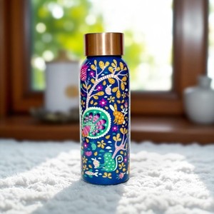 Decorative Embossed Copper Bottle with <b>Mirror</b> Finish Premium Handmade Drinkware - Product Image 3