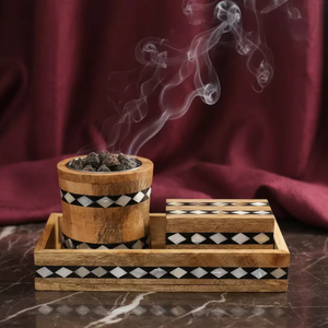 Caja y bandeja de madera artesanal para incienso, diseño moderno y lujoso para decoración del hogar. - Product Image 1