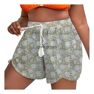 Nouveaux shorts d'été pour femmes style bohème en coton avec cordon de serrage à la taille, 100 % coton, imprimé à la main, taille haute élastique - Product Image 6