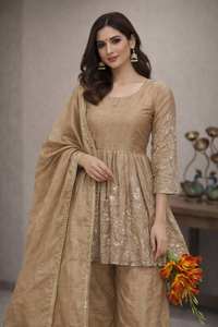 Colección de Vestidos Étnicos Indios de Seda Chanderi para Mujer, Bordado Intenso, Estilo Moderno, para Bodas y Fiestas, Kurta/Kurti - Product Image 2