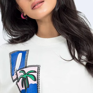 Camiseta de Cuello Redondo Rosa para Mujer, Manga Corta, Estampado Digital de Corazón Floral, 100% Algodón Jersey, Suave, Informal, 120g, Primavera Verano - Product Image 4