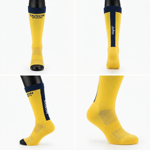 Premium 350 GSM Wool/Spandex Netball Socks Quick Dry Breathable Yellow Navy Contrast Panel Jacquard Custom Logo - Product Image 1