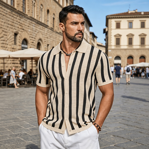 Camisas Polo de Punto a la Moda para Hombre, Rayadas, de Manga Corta, con Botones, Casuales, de Verano, de Algodón Transpirable, Vintage, Clásicas, de Diseñador, Premium - Product Image 3