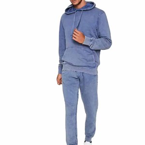 2026 Men's Blue Acid Wash Tracksuit Full Length Solid Color Casual Wear with Drawstring Side Pockets Available For Online Sale - Product Image 1