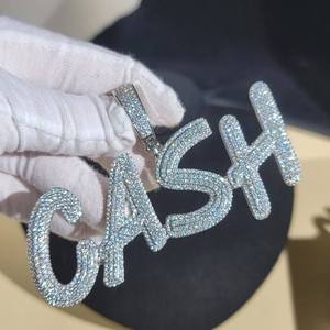 Moissanite Letter Pendant Necklace Full Iced Cuban <b>Chain</b> Hip Hop <b>Name</b> Jewelry for Men Women Gift - Product Image 3