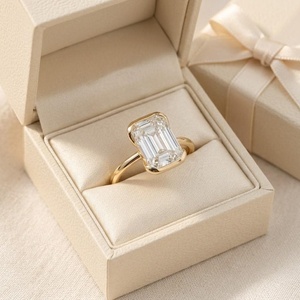 Bague de mariage solitaire moderne en or massif 10K 14K 18K avec diamant de laboratoire taille émeraude 3.00 CT, demi-sertissage, couleur E, clarté VVS - Product Image 4