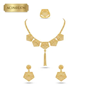 Luxury African Geometric Necklace Set 24K Gold Plated Statement Jewelry for Nigerian Wedding Bridal - Product Image 2