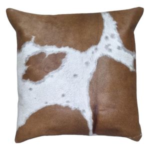 Square Cowhide Pillow 20x20in Brown and White Spotted PU Material Home Decor - Product Image 2