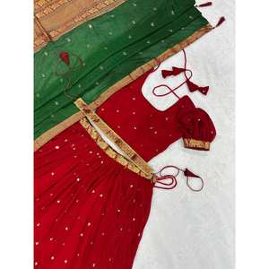 FANCY BLOOMING GEORGETTE SECUENCIA TRABAJO LISTO PARA LLEVAR LEHENGA CHOLI CON DUPATTA ROJO - Product Image 3