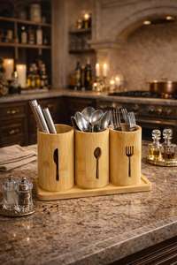 Bamboo Cutlery Organizer Set with Base - Product Image 3