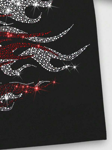 Y2K <b>Men</b> Front Silk Screen Printed Rhinestone Flame Star Retro Streetwear Luxury 100% Cotton Oversized Eco-Friendly T-Shirt Hot - Product Image 4