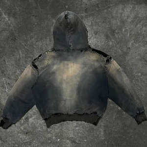 Sweat-shirt à capuche oversize pour homme, noir, effet délavé, en coton tricoté, style streetwear, manches classiques, avec poches, pour l'automne - Product Image 2