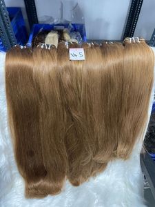 Extensions de cheveux humains Remy brésiliens brun clair, naturels, soyeux et lisses, qualité supérieure, sans perte, texture naturelle - Product Image 4