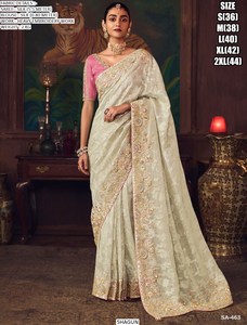 Sari de Seda Bordado Aari Grace Bridal, Estilo Tradicional, para Fiestas, Verano/Invierno, Absorbe la Humedad, Sin Arrugas - Product Image 4