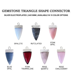 Pendentif en cristal triangulaire |   Connecteur en argent plaqué avec pierres précieuses |   Composants de bijoux en pierre naturelle |   Fournitures pour colliers faits à la main - Product Image 2