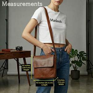 Sac bandoulière vintage en cuir véritable pour femme – Sac messager léger avec fermeture éclair sécurisée - Product Image 5