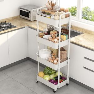 Carrello Multiuso a 4 Ripiani in Plastica con Maniglia, Trolley Multifunzionale per Ufficio, Casa, Cucina e Soggiorno - Product Image 5