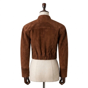 Wholesale Women <b>Suede</b> Leather <b>Jacket</b> Chic Stand Collar Cropped Outerwear - Product Image 3
