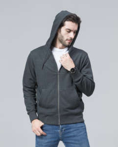 Sudadera con Capucha y Bolsillo con Cremallera para Hombre, Estilo Vintage, Color Gris, Hombros Caídos, Algodón Grueso, Bordado, Venta al Por Mayor, Buena Calidad - Product Image 1