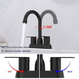 Rubinetto per lavabo bagno nero opaco a 2 maniglie con braccio alto a 360 gradi, rubinetto per lavabo bagno camper da 4 pollici con beccuccio girevole - Product Image 4