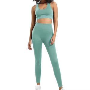 Wholesale Women's Active Wear Sets Color Block Workout Outfits Sleeveless Racer <b>Back</b> Sports Bra & Yoga Leggings Gym Fitness Set - Product Image 1