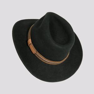 Chapeau de cowboy en feutre de laine de qualité supérieure pour hommes, style Fedora classique à large bord avec bande en cuir, vintage, pour ranch, extérieur, cowgirl - Product Image 5