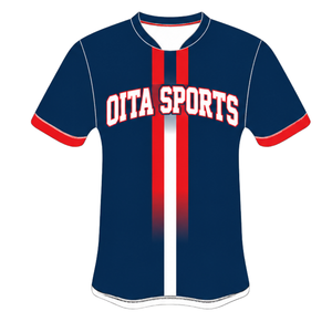 Camiseta Deportiva Azul Marino, Roja y Blanca de Manga Corta con Cuello Redondo, Estampado de Número, Uniforme Deportivo para Entrenamiento Atlético, Equipo de Béisbol - Product Image 1