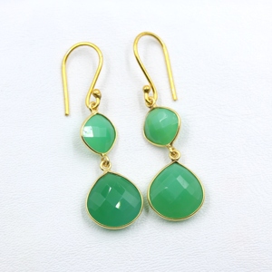Green Chalcedony Brass Gold Plated <b>Earring</b>, Handmade Brass Jewelry <b>Earrings</b>, Gift For Her Brass on <b>Earrings</b> Gemstone <b>Earring</b> - Product Image 3