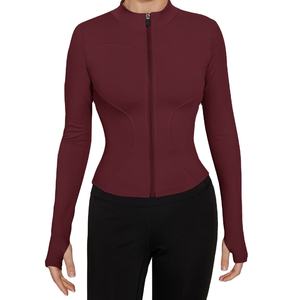 Veste de sport pour femme à demi-zip, manches longues, logo personnalisé, vente en gros, hauts courts de jogging et yoga, vêtements de fitness à capuche pour l'hiver - Product Image 1