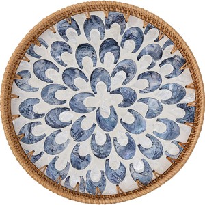 Handcrafted <b>Mother</b>-of-Pearl Rattan Serving Tray | Moradabad Artisan | Wholesale - Product Image 1