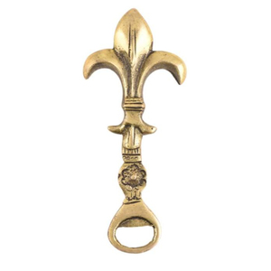 Abridor de Botellas Fleur de Lis de Latón Macizo Hecho a Mano, Acabado Dorado Vintage, Herramienta de Bar y Accesorio para el Hogar, Removedor de Tapas Metálico Duradero - Product Image 1