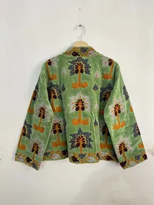 Boho <b>Light</b> Green Velvet Suzani <b>Jacket</b> Palm Tree Embroidery <b>Women</b> Ethnic Handmade Vintage Short Coat Outerwear - Product Image 6