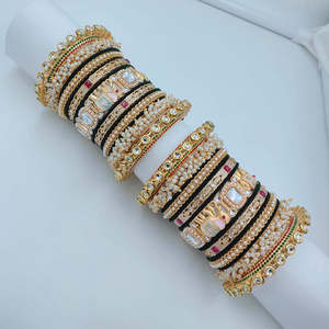 ชุดกำไลข้อมือกำมะหยี่ประดับเพชร Kundan และ Meenakari รุ่น JeweleMarket 10575698DGR_2.4 ดีไซน์สวยหรูทันสมัย - Product Image 3