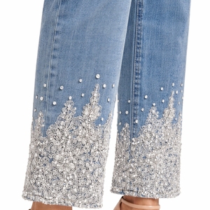 Jean en denim taille haute pour femme, coupe large, délavé clair, style décontracté, ourlet délavé, idéal pour l'été - Product Image 4