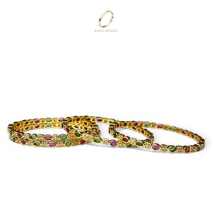 กำไลข้อมือทองเหลืองประดับเพชรคุณภาพพรีเมียมแบบอเมริกัน ดีไซน์แบบแคชเมียร์ ประดับด้วยหินหลากสี ชุบทอง 18K สำหรับผู้หญิง เครื่องประดับเจ้าสาวอินเดีย ขายส่ง - Product Image 2
