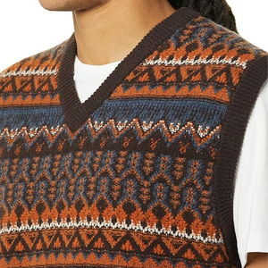 Suéter sin mangas de punto para hombre, estilo clásico, cuello en V, diseño Fair Isle, de lana, corte holgado - Product Image 4