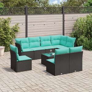 Black Poly Rattan Patio <b>Sofa</b> <b>Set</b> With Cushions Garden Outdoor Furniture Contemporary Design 9 Piece - Product Image 1