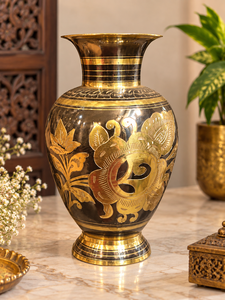 Handcrafted Brass <b>Decorative</b> <b>Vase</b> with Antique Floral Engraving Ornate Metal Flower <b>Vase</b> for Luxury Home Tabletop Interior Decor - Product Image 5