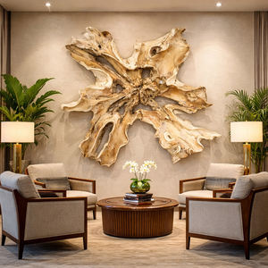 Sculpture murale Art Déco artisanale en racine de teck, forme irrégulière, biologique, naturelle, accent en bois naturel - Product Image 5