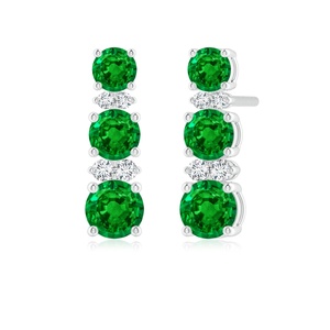 Natural Emerald Diamond Three Stone Stud <b>Earrings</b> Round Emerald <b>Fine</b> Jewelry 14Kt Solid Gold Gift for Women OEM ODM Jewelry - Product Image 1