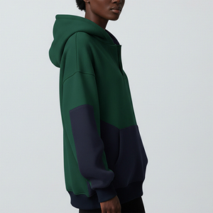 Sweat à capuche pour femme de haute qualité, coupe ample, avec logo imprimé en relief sur le devant, blocs de couleur, en coton 100% écologique et lourd - Product Image 3