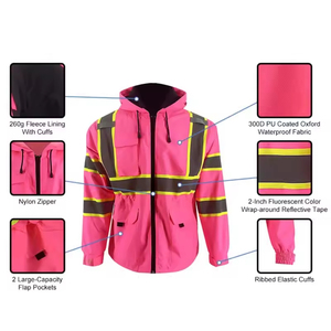 Veste de sécurité imperméable et respirante rose ANSI haute visibilité avec logo personnalisable pour le travail (hiver/printemps) - Product Image 3
