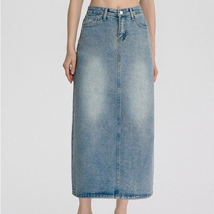 2025 Women's Retro New Style Straight High Waist Slim Fit Washed Technique Spring Autumn Vintage Midi Denim Skirt - Product Image 1