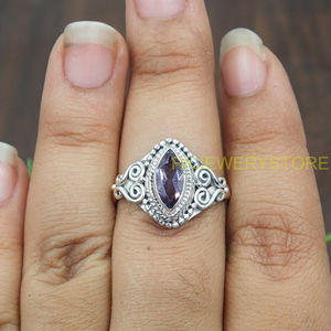 Natural Amethyst 925 Sterling Silver Handmade Vintage Filigree <b>Ring</b> Marquise Cut Purple Gemstone <b>Statement</b> <b>Ring</b> for Women Mom - Product Image 2