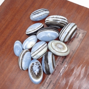 Chakralume Opale bleue naturelle d'Owyhee, sculptée à la main, ovale, rayée, plate, Feng Shui, Shivlingam, cristal poli, pierre sacrée - Product Image 6