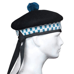 Chapeau écossais traditionnel fait main noir et bleu ciel 100 % laine Balmoral Diced Hats – Meilleure vente - Product Image 2